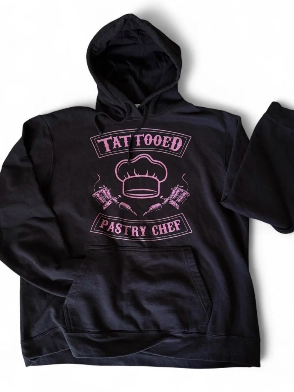 Port and Company Black Hoodie with Pink Pastry Chef Graphic